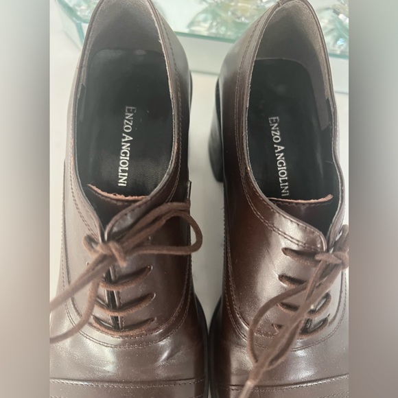 Enzo Angiolini Ea Flexo Leather Lace Up Block Heel Shies Sz8.5 Brown Academia - Picture 12 of 15